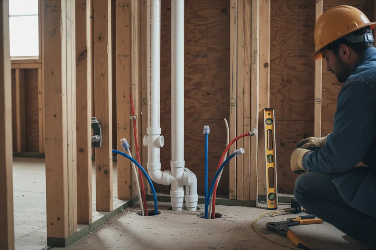 Drain and supply rough-in during Sump Pump Repair in North Canton